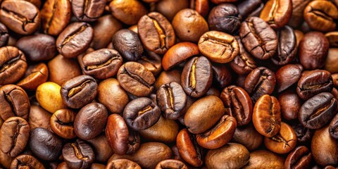 Fototapeta premium Closeup of assorted organic coffee beans, varying in size and shape, coffee, organic, beans, pile, closeup, rich, chocolatey