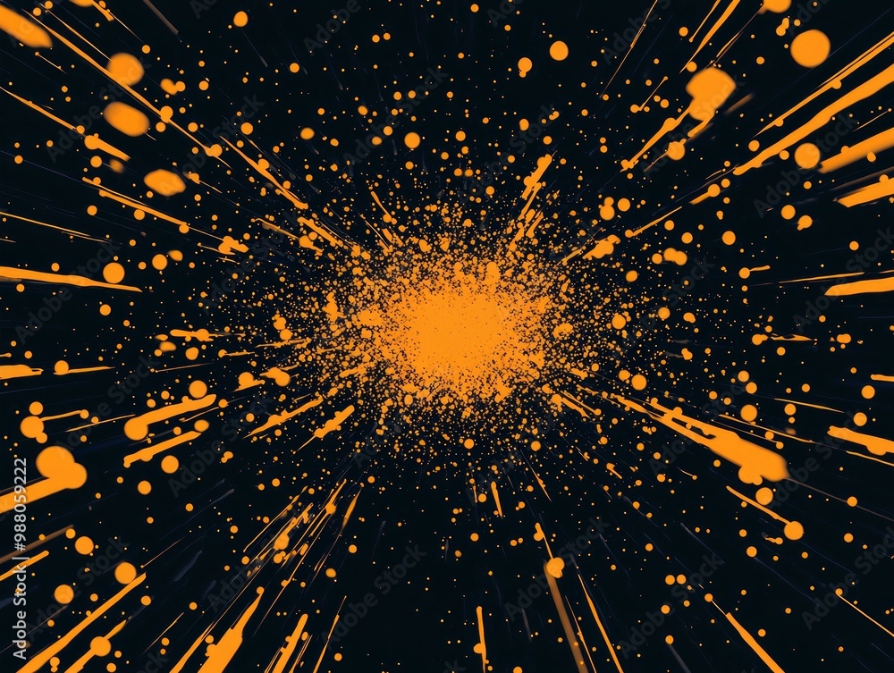 Aufkleber explosion of vibrant orange particles extends energetically from a central point, illuminating the d