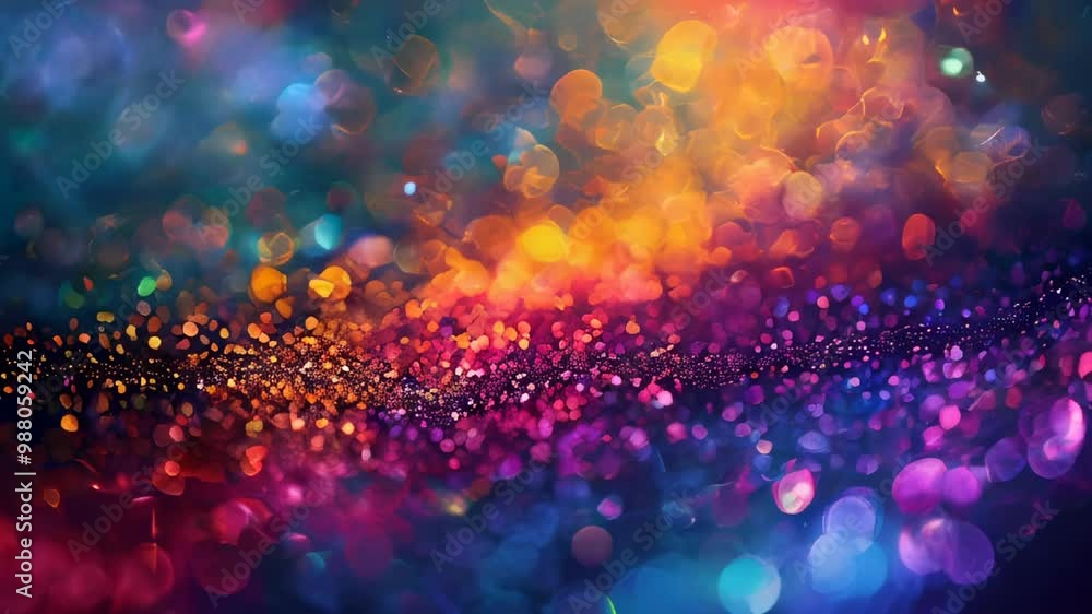 Poster a stunning multicolored bokeh light background, featuring an array of soft, glowing circles, perfect