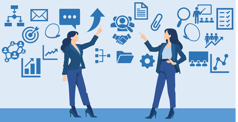  経営戦略を考えるビジネスウーマンのイラスト