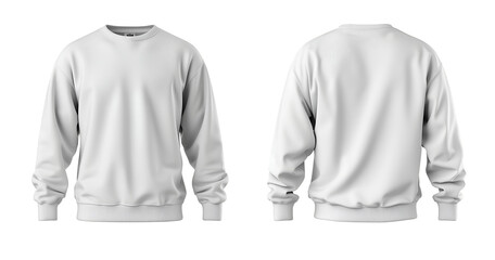 White sweatshirt template isolated on a white, transparent background, front and back view
