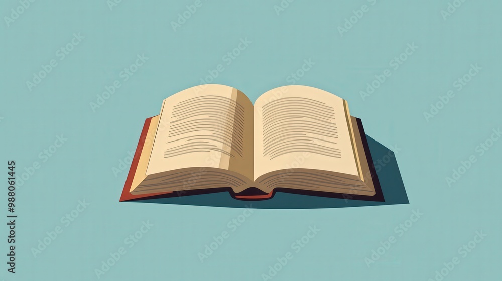 Poster minimalistic 2d open book design with pastel colors on transparent background