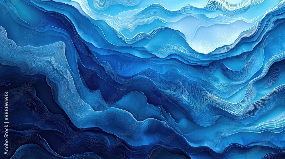 Poster vibrant blue sea abstract gradient background with dynamic flowing waves, ideal for adding a fresh, 