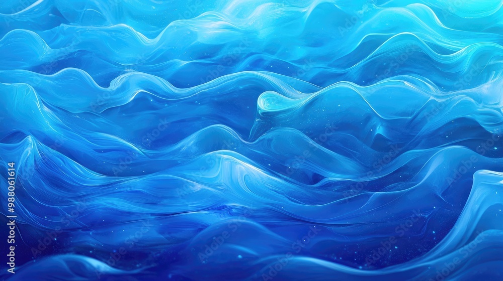 Poster vibrant blue sea abstract gradient background with dynamic flowing waves, ideal for adding a fresh, 
