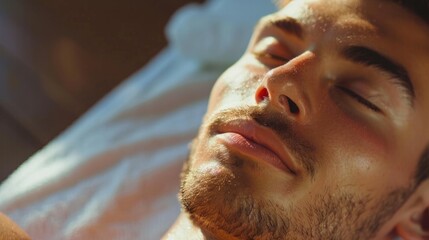 Naklejka premium Young man relaxing during massage, spa treatment.