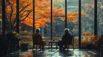 Fototapeta premium Tranquil Moments in Autumn Through a Glass Window