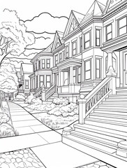 Obraz premium A row of Victorian houses with intricate wooden accents and large front porches