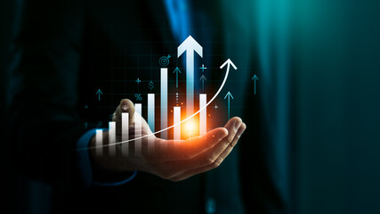 Rising Bar Graph Representing Business Growth, Financial Success, and Economic Progress with Arrows...