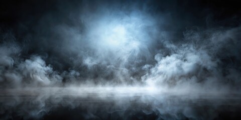 Fototapeta premium Thick fog enveloping a dark background, fog, mist, atmospheric, mysterious, weather, darkness, eerie, dense, blank