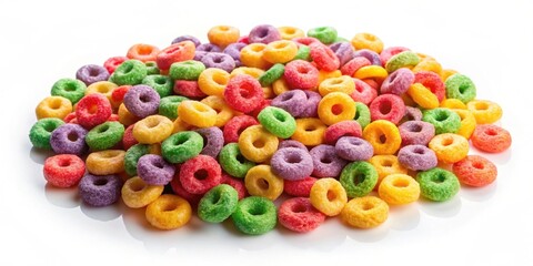 Fototapeta premium Colorful corn rings isolated on white background, corn rings, colorful, isolated, snack, food, bright, vibrant, cereal
