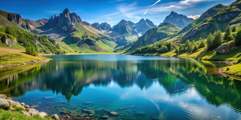 Beautiful Artouste lake surrounded by mountains in Pyrenees atlantiques, Nouvelle Aquitaine, France, lake