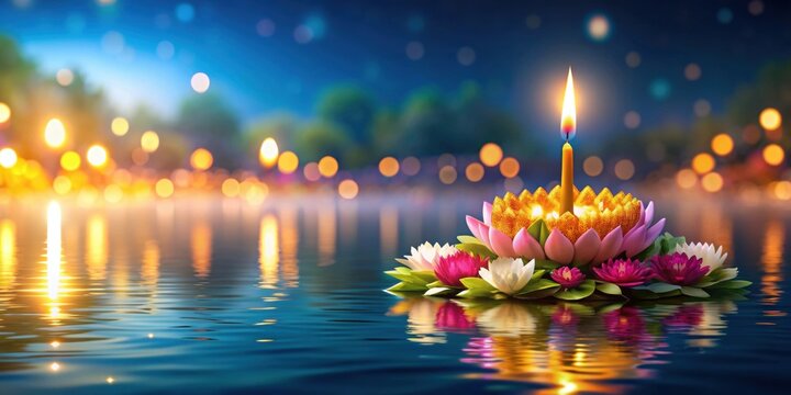 rendering of a Krathong floating flower for the Loy Krathong festival, loy krathong, Thailand, traditional, culture, celebration