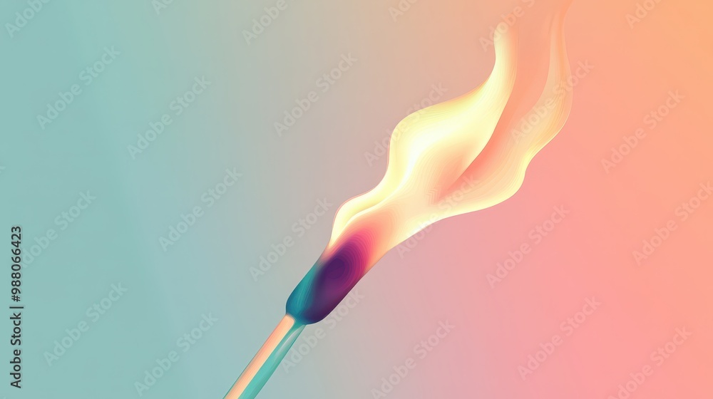 Poster a clean 2d vector illustration of a lit match, designed with smooth lines and minimalistic style, tr