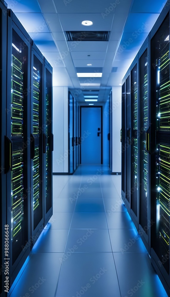 Aufkleber data storage center shot advantages supercomputers visualisation corridor rack working cloud servers