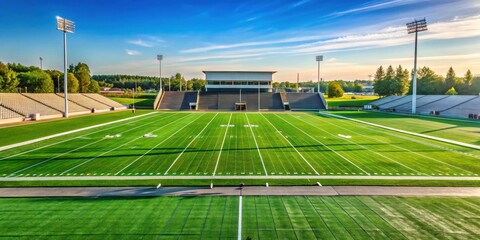 Obraz premium Empty high school football field with lush green grass , sports, field, grass, school, stadium, empty