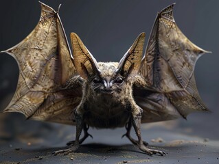Fototapeta premium Closeup of a Bat with Open Wings - A Detailed and Realistic Digital Illustration