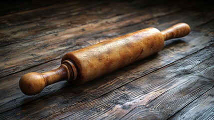 Fototapeta premium Wooden Rolling Pin on Rustic Wooden Table