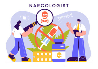 Narcologist Vector Illustration Featuring a Doctor, Drug Addiction Awareness, and Alcohol and Tobacco Issues in Healthcare in a Flat Background