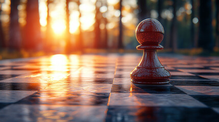 sleek, modern red chess pawn stands out prominently among other neutral-colored pawns, symbolizing individuality, power in simplicity, and strategic potential in a competitive environment