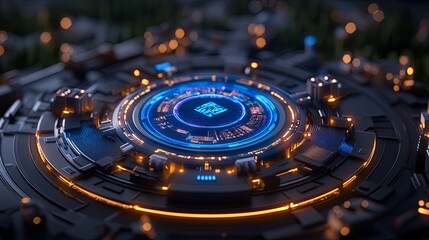 Futuristic Technology Background with Neon Lights