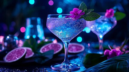 Refreshing Cocktail with Flowers and Bubbles