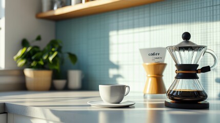 Cozy Coffee Corner in Modern Kitchen with Wooden Shelves