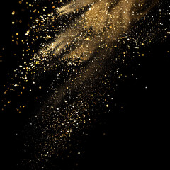 Floating Gold Dust Particles with Sparkling Glow on a Black Backdrop