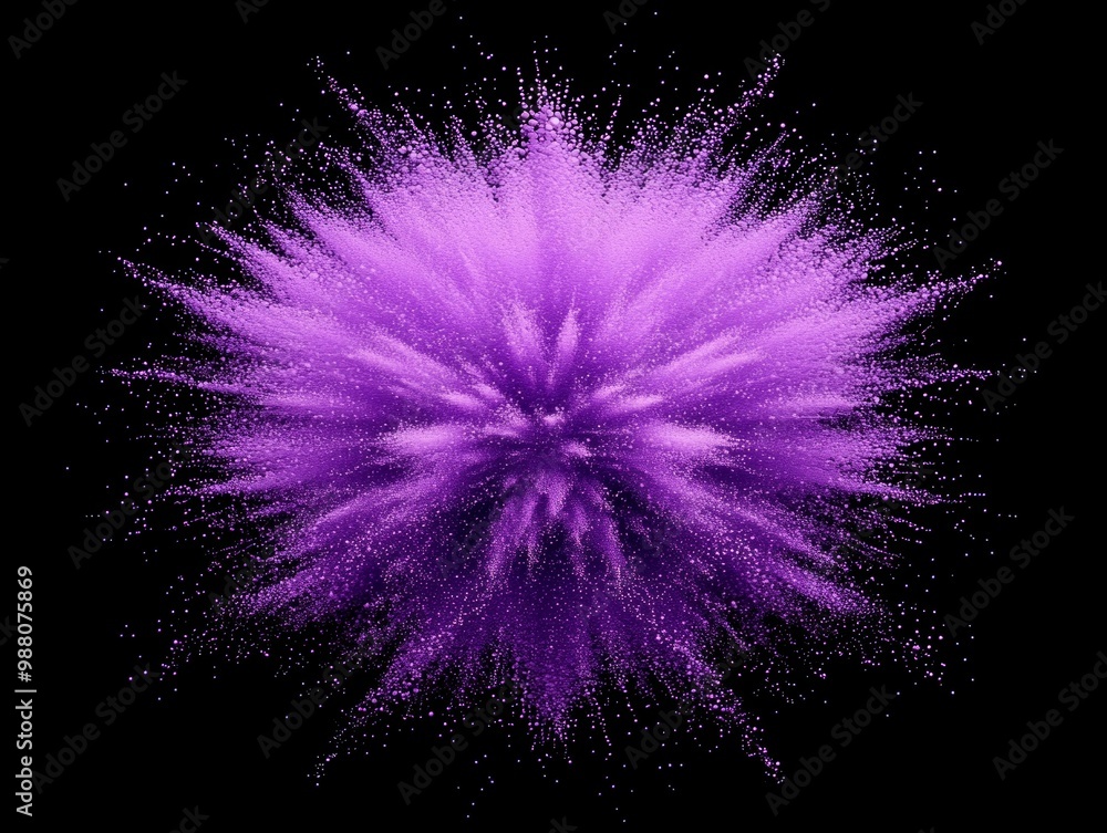 Poster dazzling array of purple dots and particles erupts from the center, illuminating the surrounding dar