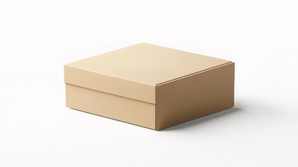 Beige Cardboard Box on White Background