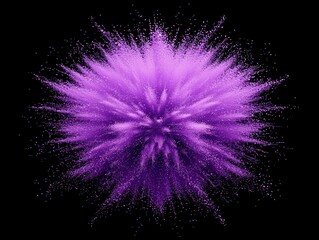 dazzling array of purple dots and particles erupts from the center, illuminating the surrounding darkness with vibrant energy and movement, showcasing a captivating explosion.