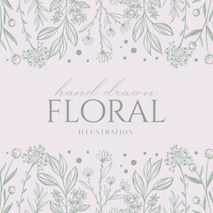 Elegance Wedding drawn mono-line floral botanical flower pattern background design