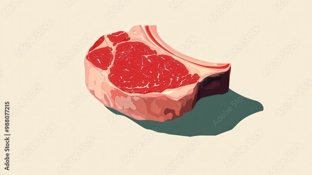 Poster minimalist vector illustration of raw steak with bone on transparent background using basic shapes a