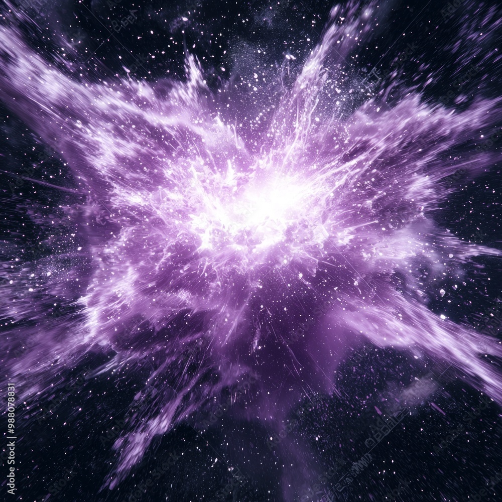 Poster stunning display of energy unfolds as a bright purple explosion erupts from a glowing core, sending 
