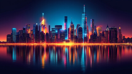 Fototapeta premium futuristic urban cityscape featuring sleek modern architecture illuminated by vibrant neon lights. The spacious design evokes a sense of innovation, progress, and limitless possibilities in the city e