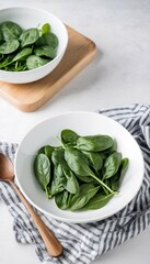 bowl fresh spinach white  spinach cook diet dieting eat food fresh green health healthy leaf lunch meal nature organic pile plant raw salad spring vegetable vegetarian vitamin background bunch