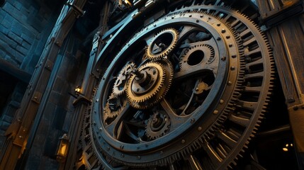 Obraz premium Close-up view of intricate clockwork gears.