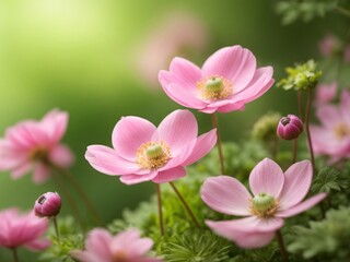 Obraz premium beautiful pink flower anemones fresh spring morning