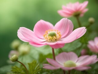 Obraz premium beautiful pink flower anemones fresh spring morning