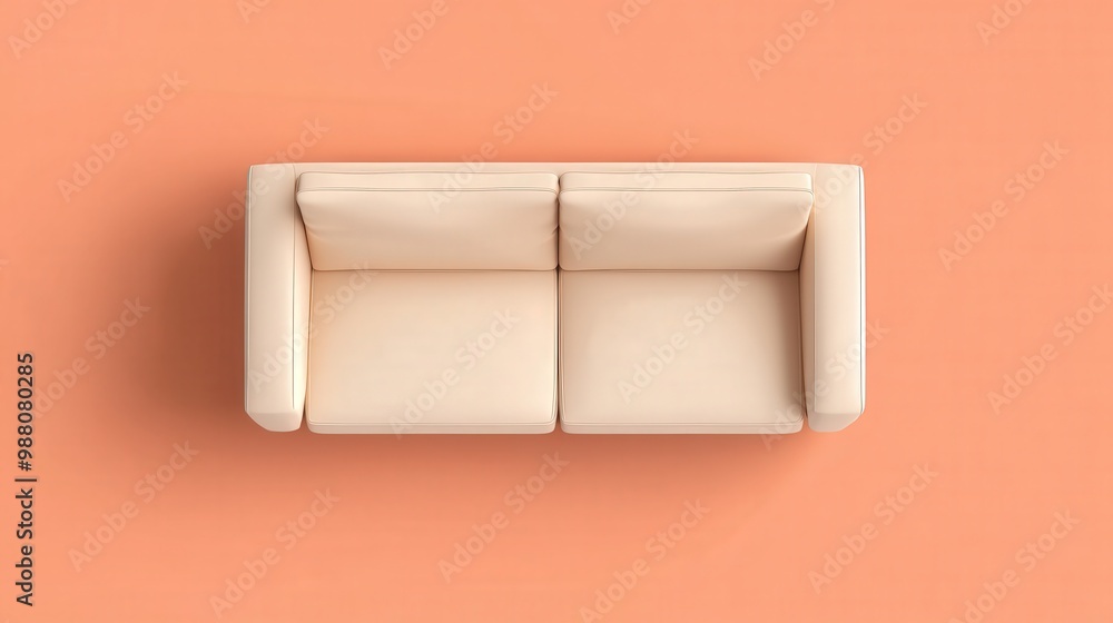 Poster minimalistic top-down view sofa vector illustration in soft pastel tones on transparent background