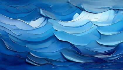 Set of horizontal brush strokes in different shades of blue, abstract white blurred texture  