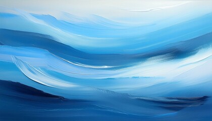 Set of horizontal brush strokes in different shades of blue, abstract white blurred texture  