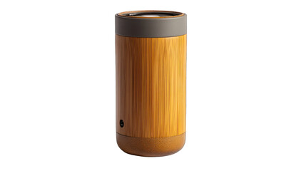 side view of a bamboo travel mug with a sleek design transparant background 