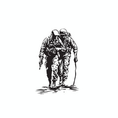 silhouette of a two soldier walking together