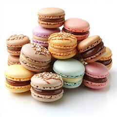 Obraz premium Colorful Macarons Piled on White Background