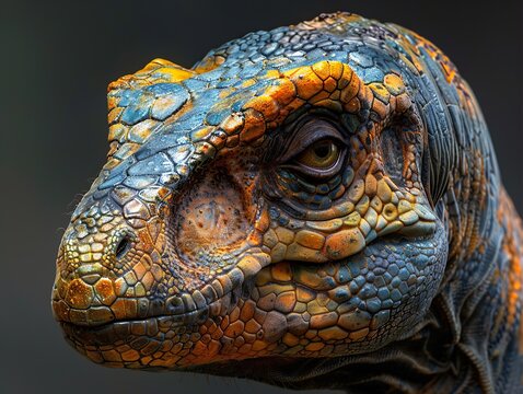 Close-Up Portrait of a Dinosaur's Head: A Realistic Digital Illustration