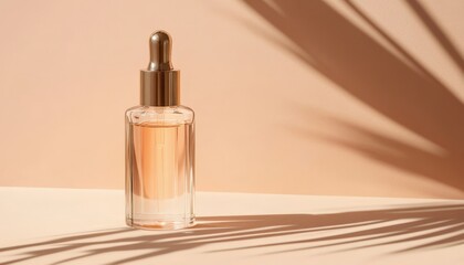 Naklejka premium Dropper Bottle with Palm Leaf Shadow.