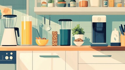 Cozy and Organized Kitchen Shelves with Appliances and Decor