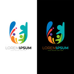 Letter U logo with people care design template, colorful icons, unity