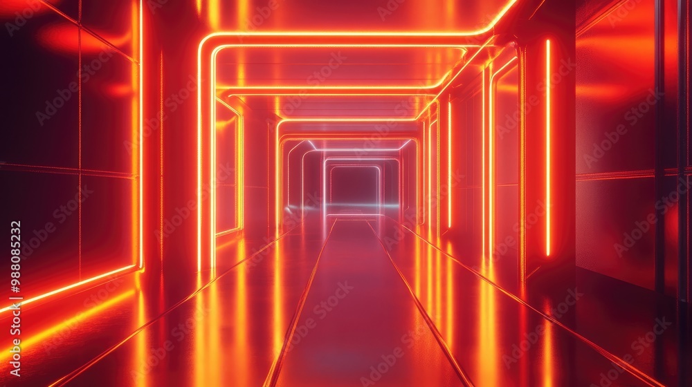 Aufkleber stunning 3d-rendered room with glowing orange neon lights casting abstract shapes, creating depth an