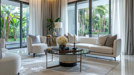Fototapeta premium Modern Living Room with Garden View